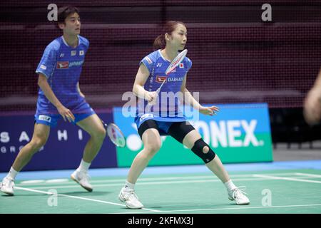 SYDNEY, AUSTRALIEN - 17. NOVEMBER: Misaki Matsutomo aus Japan in Aktion beim gemischten Doppelspiel zwischen Japan und Taipei am 17. November 2022 im Quaycenter in Sydney, Australien Stockfoto