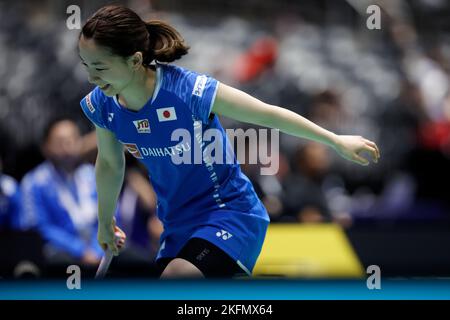 SYDNEY, AUSTRALIEN - 17. NOVEMBER: Misaki Matsutomo aus Japan in Aktion beim gemischten Doppelspiel zwischen Japan und Taipei am 17. November 2022 im Quaycenter in Sydney, Australien Stockfoto