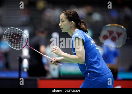 SYDNEY, AUSTRALIEN - 17. NOVEMBER: Misaki Matsutomo aus Japan in Aktion beim gemischten Doppelspiel zwischen Japan und Taipei am 17. November 2022 im Quaycenter in Sydney, Australien Stockfoto