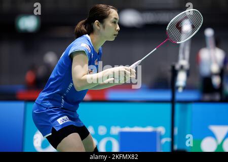 SYDNEY, AUSTRALIEN - 17. NOVEMBER: Misaki Matsutomo aus Japan in Aktion beim gemischten Doppelspiel zwischen Japan und Taipei am 17. November 2022 im Quaycenter in Sydney, Australien Stockfoto