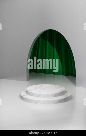 Abstrakter Hintergrund mit geometrischer Podium-Plattform aus Marmor für die Produktpräsentation. 3D Darstellung rendern. Stockfoto