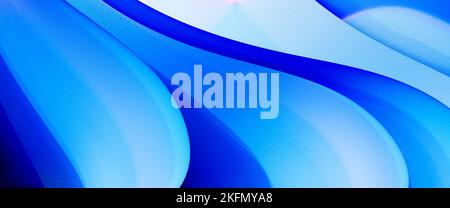 3D Abbildung: 4K Breitbild-Hintergrund aus blauem Biegepapier, das diagonale Wellen bildet Stockfoto