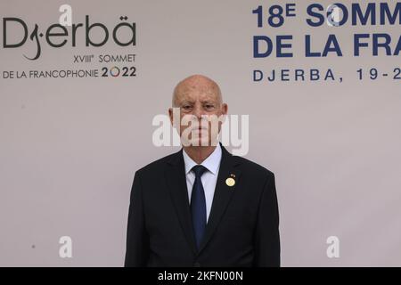 Djerba, Tunesien. 19.. November 2022. Der tunesische Präsident Kais Saied empfängt zu Beginn des Francophonie-Gipfels 18. Staats- und Regierungschefs. Quelle: Khaled Nasraoui/dpa/Alamy Live News Stockfoto