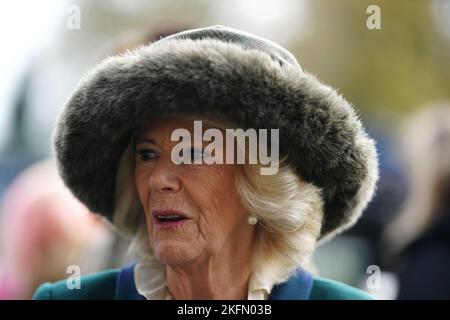 Der Queen Consort kommt am Samstag am November Racing Wochenende auf der Ascot Racecourse an. Bilddatum: Samstag, 19. November 2022. Stockfoto