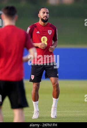 Sorba Thomas aus Wales bei einem Training im Al Sadd Sports Club in Doha, Katar, in Aktion. Bilddatum: Samstag, 19. November 2022. Stockfoto