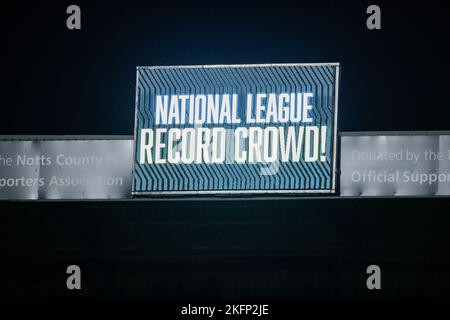 Nottingham, Großbritannien. 19.. November 2022. Ein Bundesliga-Rekord bei der Teilnahme am Vanarama National League-Spiel Notts County gegen Yeovil Town in Meadow Lane, Nottingham, Großbritannien, 19.. November 2022 (Foto von Ritchie Sumpter/Nachrichtenbilder) Kredit: Nachrichtenbilder LTD/Alamy Live News Stockfoto