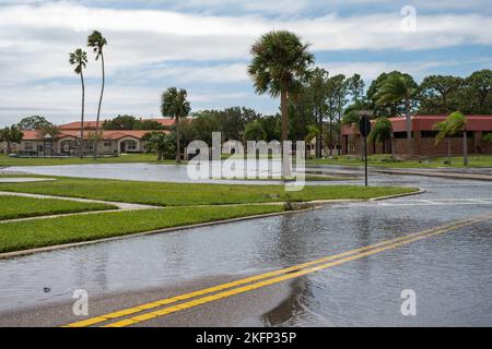 Schäden durch den Ungezwungener Ian wurden auf der MacDill Air Force Base, Florida, am 29. September 2022, gezeigt. Hurrikan Ian landestürf im Südwesten Floridas als Hurrikan der Kategorie 4. Stockfoto