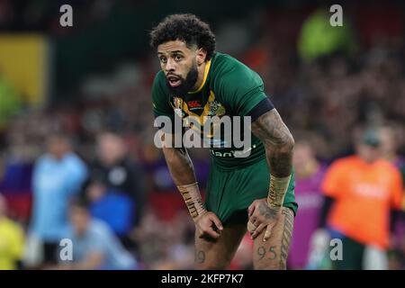 Manchester, Großbritannien. 19.. November 2022. Josh Addo-Carr aus Australien während des Rugby League World Cup 2021 Finals Australien gegen Samoa im Old Trafford, Manchester, Vereinigtes Königreich, 19.. November 2022 (Foto von Mark Cosgrove/Nachrichtenbilder) Credit: News Images LTD/Alamy Live News Stockfoto