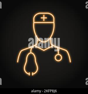 Neon-Ikone für Therapeuten im Line-Stil. Arzt mit Stethoskop. Symbol für ärztliche Konsultation. Vektorgrafik Stock Vektor