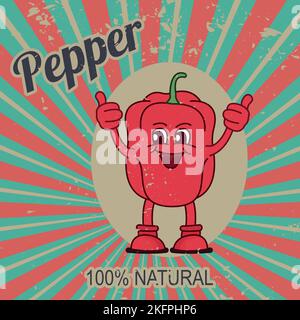 Lustige Figur, süße Cartoon Pfeffer im Retro-Stil. Stock Vektor