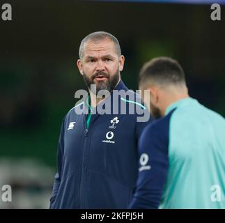 19.. November 2022; Aviva Stadium, Dublin, Irland: Autumn Series International Rugby Ireland gegen Australien; Andy Farrell Ireland Cheftrainer Stockfoto