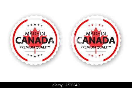 Set mit zwei kanadischen Etiketten. Hergestellt in Kanada. Hochwertige Aufkleber und Symbole mit Sternen. Einfache Vektordarstellung isoliert auf weißem Hintergrund Stock Vektor