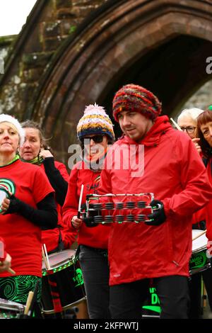 Carmarthen Town Weihnachtsbeleuchtung eingeschaltet Stockfoto