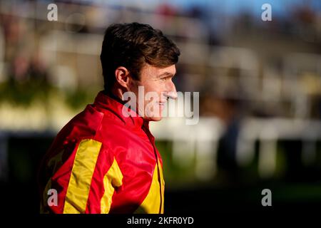 Adam Wedge, Jockey am November Racing Weekend Samstag auf der Ascot Racecourse. Bilddatum: Samstag, 19. November 2022. Stockfoto