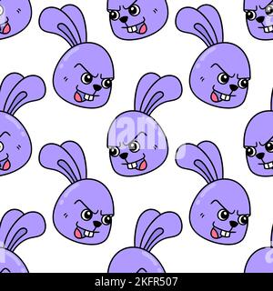 Eine digitale Illustration eines nahtlosen Musters wütender lila Häschen auf weißem Hintergrund Stock Vektor