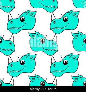 Eine digitale Illustration eines nahtlosen Musters türkisfarbener Dinosaurier auf weißem Hintergrund Stock Vektor