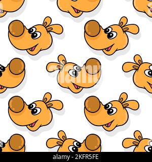 Eine digitale Illustration eines nahtlosen Musters von süßen braunen Hundefiguren auf weißem Hintergrund Stock Vektor