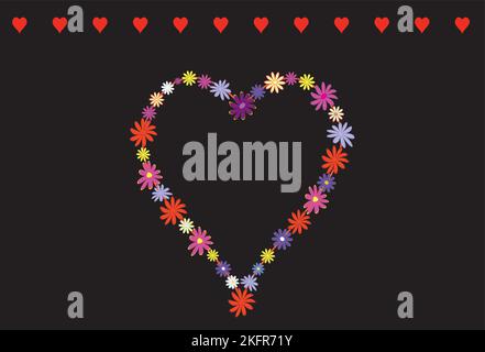 Hübsche Blumen in Herzform und rote Herzen am oberen Rand der Seite Stock Vektor