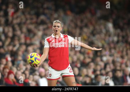 Borehamwood, Großbritannien. 19.. November 2022. Laura Wienroither von Arsenal Women während des FA Women's Super League-Spiels zwischen Arsenal Women und Manchester United Women am 19. November 2022 im Meadow Park, Borehamwood, England. Foto von Joshua Smith. Nur zur redaktionellen Verwendung, Lizenz für kommerzielle Nutzung erforderlich. Keine Verwendung bei Wetten, Spielen oder Veröffentlichungen einzelner Clubs/Vereine/Spieler. Kredit: UK Sports Pics Ltd/Alamy Live Nachrichten Stockfoto