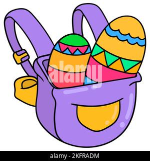 Ein Vektorbild einer süßen Cartoontasche mit Ostereiern Stock Vektor