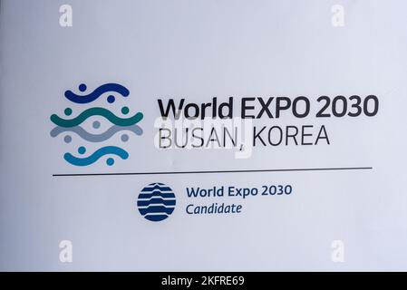 Werbeplakat für die Bewerbung der Busan World Expo 2030 in Seoul 19. Oktober 2022 Stockfoto