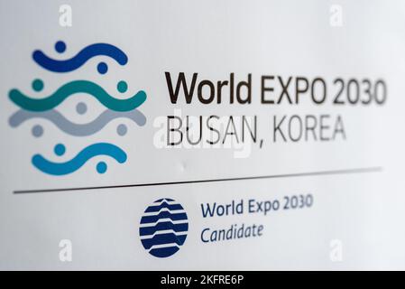 Werbeplakat für die Bewerbung der Busan World Expo 2030 in Seoul 19. Oktober 2022 Stockfoto