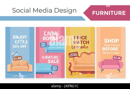 Social-Media-Geschichte für Möbelgeschäft Promo gesetzt Stock Vektor