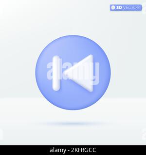 Symbol-Symbole zurückspulen. Musik-Taste, Video- oder Audiowiedergabe, Streaming, Multimedia-Konzept. 3D Vektor isoliertes Illustrationsdesign. Cartoon Pastell Minimal Stock Vektor