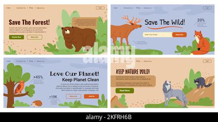 Speichern Sie Waldtiere Konzept auf Web-Banner gesetzt Stock Vektor