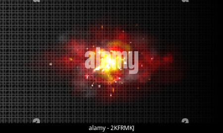 Lichteffekt mit rotem Rauch, Bombenexplosion, Schweißfunken oder Metallschneidmesser. Realistisches Feuerwerk, Blütenblatt oder dampfendes Lagerfeuer. Heller Strom Stock Vektor