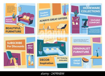 Social-Media-Webseite für Möbelgeschäft eingestellt Stock Vektor