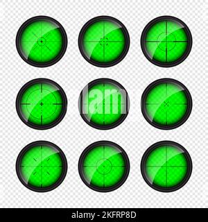Verschiedene Waffen Nachtsicht, Scharfschützengewehr optische Scopes. Jagdgewehr-Sucher mit Fadenkreuz. Ziel, schießen Marke Symbol. Militärisches Zielschild Stock Vektor