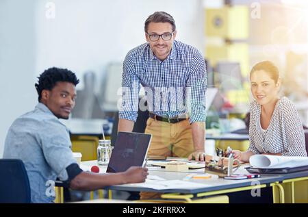 Wir machen Erfolg zu unserem Geschäft. Porträt einer Gruppe von Menschen, die an ihrem Schreibtisch in einem Büro arbeiten. Stockfoto