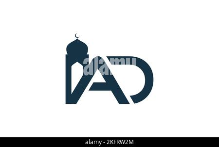 Islamische Moschee-Logo und Minar-Symbol und Symbol-Design-Vektor mit Buchstaben und Alphabete Stock Vektor