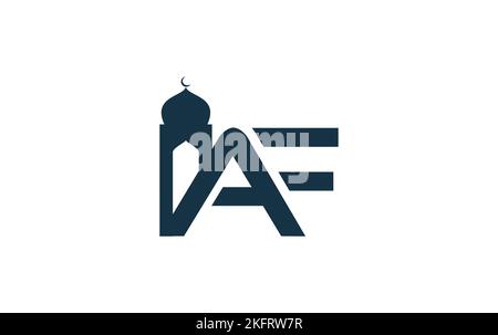 Islamische Moschee-Logo und Minar-Symbol und Symbol-Design-Vektor mit Buchstaben und Alphabete Stock Vektor