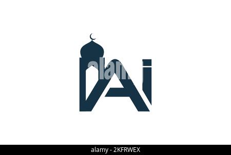 Islamische Moschee-Logo und Minar-Symbol und Symbol-Design-Vektor mit Buchstaben und Alphabete Stock Vektor