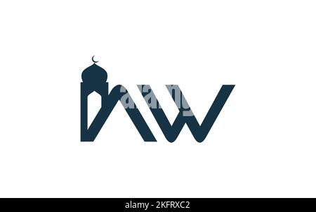 Islamische Moschee-Logo und Minar-Symbol und Symbol-Design-Vektor mit Buchstaben und Alphabete Stock Vektor