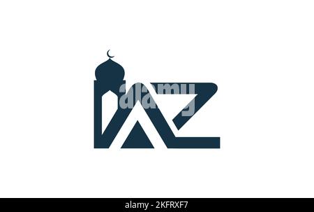 Islamische Moschee-Logo und Minar-Symbol und Symbol-Design-Vektor mit Buchstaben und Alphabete Stock Vektor