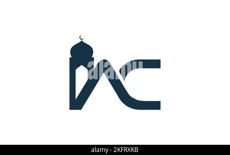 Islamische Moschee-Logo und Minar-Symbol und Symbol-Design-Vektor mit Buchstaben und Alphabete Stock Vektor