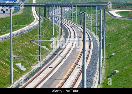 Stuttgarter Eisenbahnprojekt, Ulm, Stuttgart21, Streckenabschnitt bei Dornstadt, Eröffnung am 11. Dezember 2022, Schwäbische Alb, Baden-Württemberg, Deutschland, Europa Stockfoto