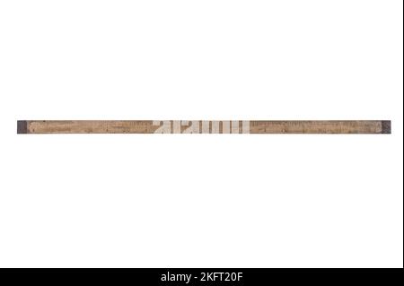 Vintage Holz lange Lineal. Isoliert auf weißem Hintergrund Stockfoto