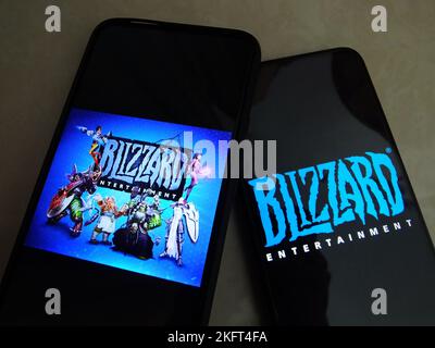 YICHANG, CHINA - 19. NOVEMBER 2022 - Ein Mobiltelefon zeigt eine Website zu Blizzard Entertainment-Spielen in Yichang, Provinz Hubei, China, November Stockfoto