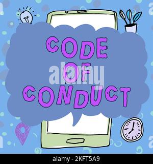 Unterzeichnen Sie den Verhaltenskodex. Konzept Bedeutung Ethik Regeln Moral Kodizes ethische Prinzipien Werte respektieren Stockfoto
