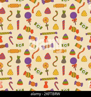 Bunte halloween Süßigkeiten nahtloses Muster. Halloween-Elemente. Trick or Treat-Konzept Stock Vektor