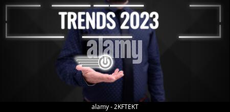 Textüberschrift mit Trends 2023. Konzeptionelles Foto im kommenden Jahr vorherrschende Tendenz Online weithin diskutiert Stockfoto