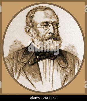 Ein Portrait von Rudolph Virchow aus dem späten 19.. Jahrhundert. Rudolf Ludwig Carl Virchow (1821 – 1902) war ein in Preußen geborener deutscher Arzt, Politiker, Anthropologe, Pathologe, Prähistoriker, Biologe, Schriftsteller und Redakteur, allgemein bekannt als „der Vater der modernen Pathologie“ und der Sozialmedizin. In seinem eigenen Beruf wurde er als der "Papst der Medizin" bekannt. -- ein gestochenes Porträt von Rudolph Virchow aus dem sparten 19. Jahrhundert. Rudolf Ludwig Carl Virchow (1821 – 1902) Preußisch geborener deutscher Arzt, allgemein bekannt als 'Vater der modernen Pathologie' und der Sozialmedizin. Stockfoto