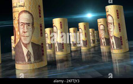 Tunisia Money Tunisian Dinar Money Pack 3D Illustration. TND-Banknotenbündelstapel. Konzept der Finanzen, Bargeld, Wirtschaftskrise, Geschäftserfolg, reces Stockfoto