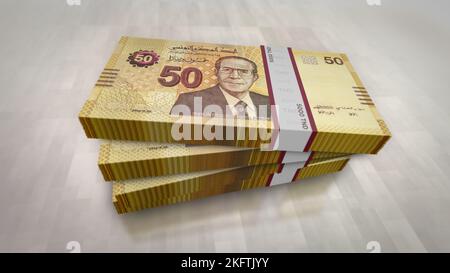 Tunisia Money Tunisian Dinar Money Pack 3D Illustration. TND-Banknotenbündelstapel. Konzept der Finanzen, Bargeld, Wirtschaftskrise, Geschäftserfolg, reces Stockfoto