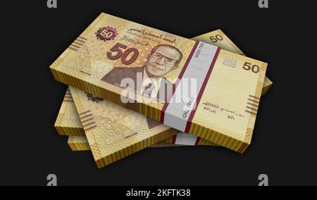 Tunisia Money Tunisian Dinar Money Pack 3D Illustration. TND-Banknotenbündelstapel. Konzept der Finanzen, Bargeld, Wirtschaftskrise, Geschäftserfolg, reces Stockfoto