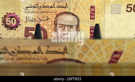 Tunisia Money Tunisian Dinar Money Pack 3D Illustration. TND-Banknotenbündelstapel. Konzept der Finanzen, Bargeld, Wirtschaftskrise, Geschäftserfolg, reces Stockfoto